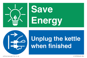 Save Energy, Unplug the kettle when finished